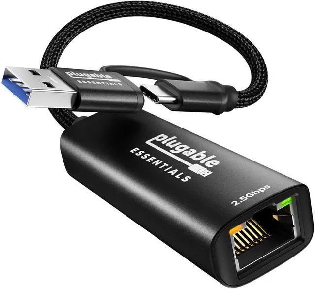 Main image of 2.5Gbps USB C to Ethernet Adapter, 2-in-1 USB-A & USB-C Ethernet Adapter for laptop |Aluminum, Braided, 2.5Gbps High Speed| Compatible for Thunderbolt 4/3, MacBook Air/Pro, iPad, Windows, XPS