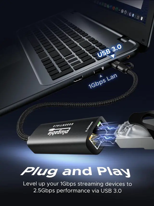 Alt view image 3 of 7 - 2.5Gbps USB C to Ethernet Adapter, 2-in-1 USB-A & USB-C Ethernet Adapter for laptop |Aluminum, Braided, 2.5Gbps High Speed| Compatible for Thunderbolt 4/3, MacBook Air/Pro, iPad, Windows, XPS