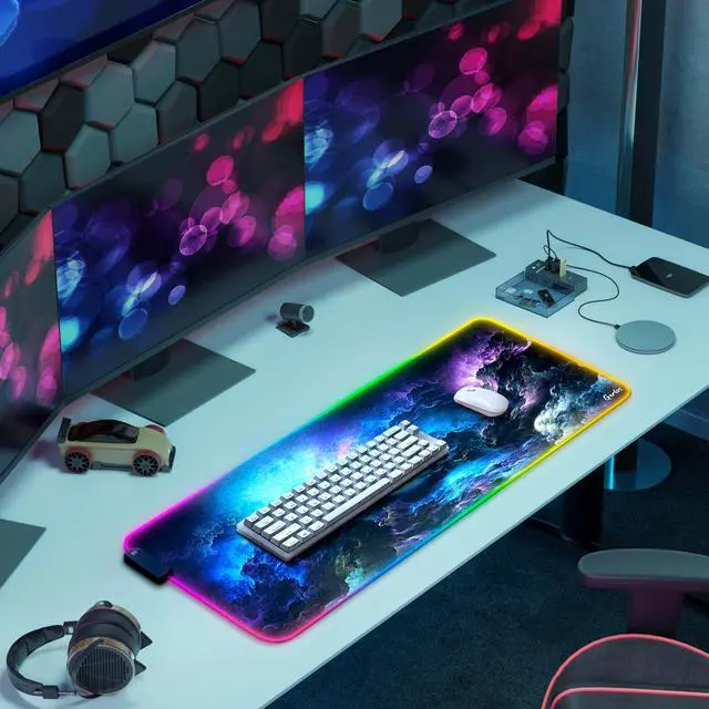 Alt view image 7 of 7 - RGB Gaming Mouse Pad, Large Extended LED Desk Mat with 12 Light Modes, Non-Slip Rubber Base, Water-Resistant, 31.5×11.8 Inch