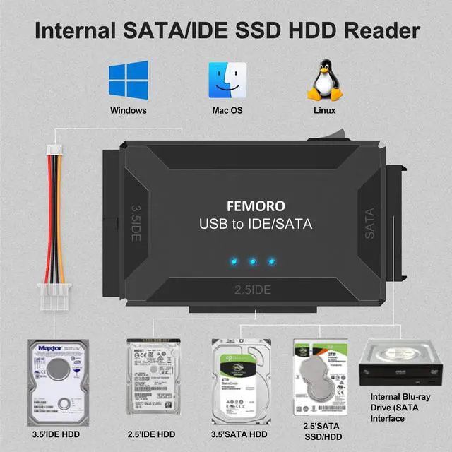 Alt view image 6 of 7 - Hard Drive Reader USB 3.0 and Type C to SATA IDE Adapter, External Data Recovery Converter Kit for 2.5"/3.5" HDD SSD Internal Hard Disk Blu-ray Drive with 12V/2A Power Supply