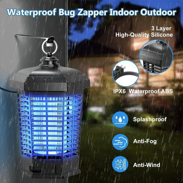 Alt view image 6 of 6 - Bug Zapper Backyard Patio Garden Outdoor & Indoor, High Powered Mosquito Zapper, Waterproof Metal Housing Insect Catcher