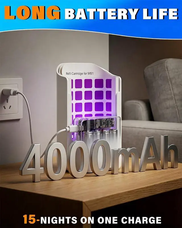 Alt view image 3 of 7 - Cordless Flying Insect Trap Indoor, 4000mAh Rechargeable UV Light Bug Catcher for Moths Gnats Fruit Flies, 2-in-1 Night Light Mode Fly Trap for Home Kitchen Garage RV (1 Device & 1 Cartridge)