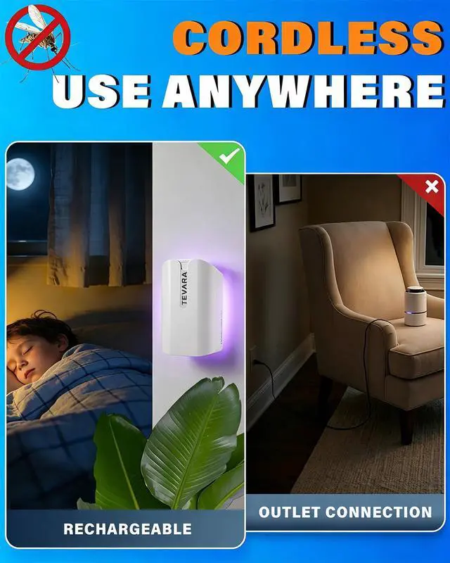 Alt view image 2 of 7 - Cordless Flying Insect Trap Indoor, 4000mAh Rechargeable UV Light Bug Catcher for Moths Gnats Fruit Flies, 2-in-1 Night Light Mode Fly Trap for Home Kitchen Garage RV (1 Device & 1 Cartridge)