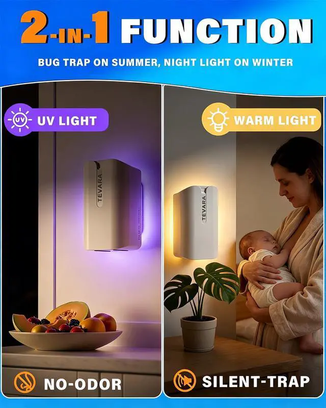 Alt view image 4 of 7 - Cordless Flying Insect Trap Indoor, 4000mAh Rechargeable UV Light Bug Catcher for Moths Gnats Fruit Flies, 2-in-1 Night Light Mode Fly Trap for Home Kitchen Garage RV (1 Device & 1 Cartridge)
