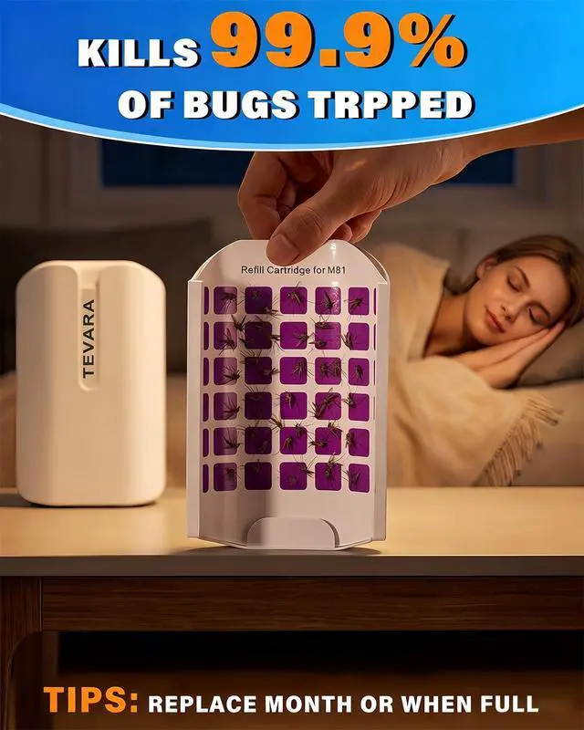 Alt view image 5 of 7 - Cordless Flying Insect Trap Indoor, 4000mAh Rechargeable UV Light Bug Catcher for Moths Gnats Fruit Flies, 2-in-1 Night Light Mode Fly Trap for Home Kitchen Garage RV (1 Device & 1 Cartridge)