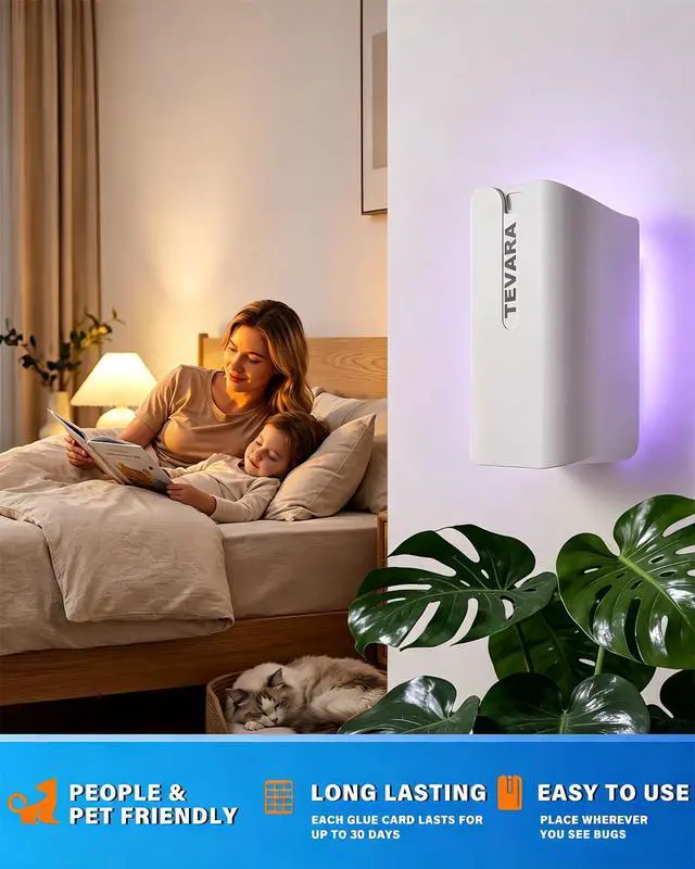 Alt view image 6 of 7 - Cordless Flying Insect Trap Indoor, 4000mAh Rechargeable UV Light Bug Catcher for Moths Gnats Fruit Flies, 2-in-1 Night Light Mode Fly Trap for Home Kitchen Garage RV (1 Device & 1 Cartridge)