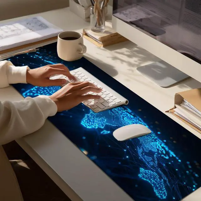 Alt view image 4 of 7 - Large Mouse Pad 31.5x11.8 Inch Gaming Mousepad Futuristic Network Globe Non-Slip Keyboard Desktop Protector Mat XL Mouse Pad for Home Office Laptop Wireless Mice Accessories