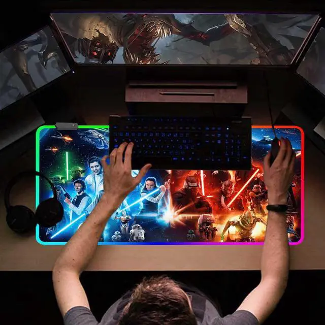 Alt view image 2 of 6 - Large Gaming RGB Mouse Pad XXL,Large Wide Gaming Mousepad,Desk Accessories,Office Supplies,Office Decor,Non-Slip Rubber Base and Stitched Edges Desk Pad for Computer Game Office Work,31.5"x15.7"