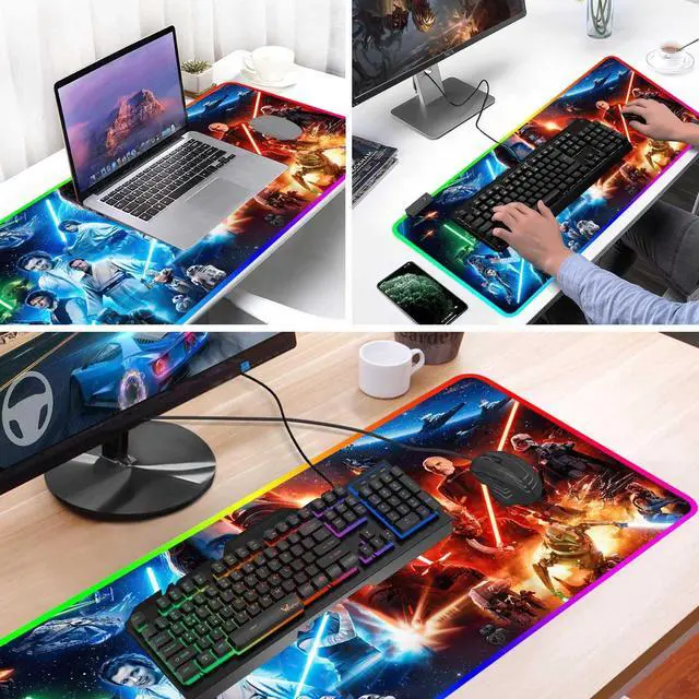 Alt view image 3 of 6 - Large Gaming RGB Mouse Pad XXL,Large Wide Gaming Mousepad,Desk Accessories,Office Supplies,Office Decor,Non-Slip Rubber Base and Stitched Edges Desk Pad for Computer Game Office Work,31.5"x15.7"