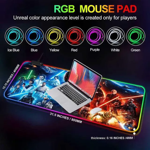 Alt view image 6 of 6 - Large Gaming RGB Mouse Pad XXL,Large Wide Gaming Mousepad,Desk Accessories,Office Supplies,Office Decor,Non-Slip Rubber Base and Stitched Edges Desk Pad for Computer Game Office Work,31.5"x15.7"