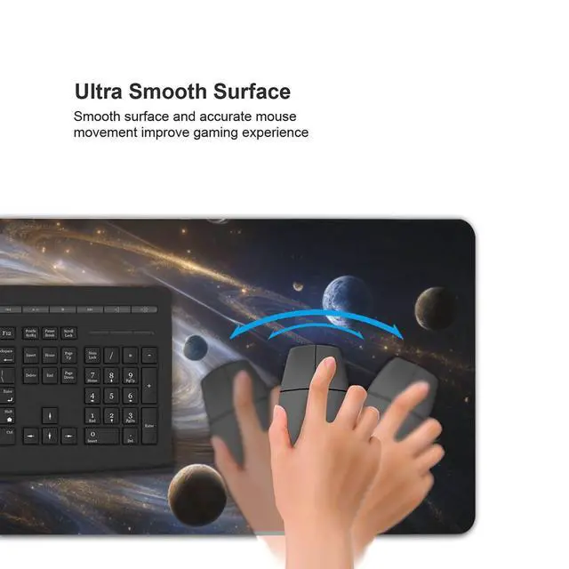 Alt view image 3 of 7 - XXL Gaming Mouse Pad 35.4 x 15.7 Inch, Large Extended Desk Mousepad with Galaxy Space Design, Water-Resistant Surface & Stitched Edges, Non-Slip Rubber Base Desk Mat for Gaming, Office & Home