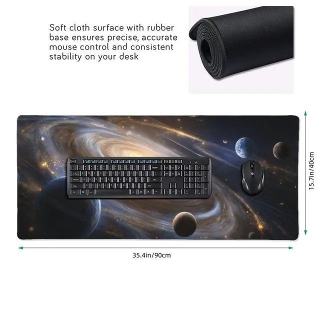 Alt view image 5 of 7 - XXL Gaming Mouse Pad 35.4 x 15.7 Inch, Large Extended Desk Mousepad with Galaxy Space Design, Water-Resistant Surface & Stitched Edges, Non-Slip Rubber Base Desk Mat for Gaming, Office & Home
