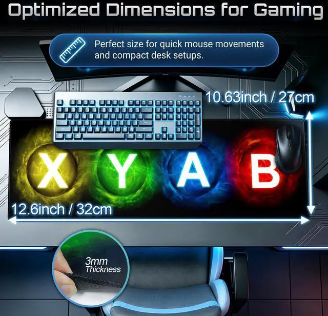 Alt view image 2 of 7 - Gamepad Button Big Mouse Pad Large, Gaming Controller Mouse Pad Desk Pad, Long Computer Keyboard Mouse Mat Mousepad with Non-Slip Base and Stitched Edge for Gaming and Office (XYAB, 35.4" x 11.8")