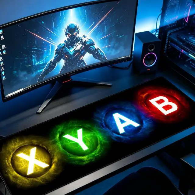 Main image of Gamepad Button Big Mouse Pad Large, Gaming Controller Mouse Pad Desk Pad, Long Computer Keyboard Mouse Mat Mousepad with Non-Slip Base and Stitched Edge for Gaming and Office (XYAB, 35.4" x 11.8")