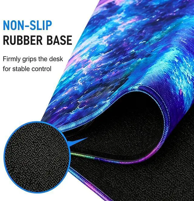 Alt view image 5 of 7 - Extended Gaming Mouse Pad 31.5x11.8 Inch, Large Desk Mat with Non-Slip Rubber Base, Smooth Surface, Stitched Edges, Colorful Abstract Design for Gaming & Office SetupAbstract Nebula