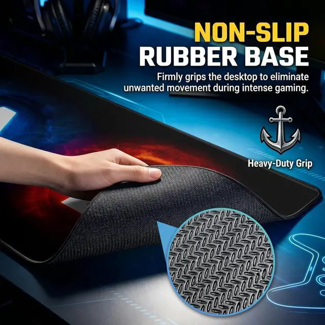 Alt view image 6 of 7 - Gamepad Button Big Mouse Pad Large, Gaming Controller Mouse Pad Desk Pad, Long Computer Keyboard Mouse Mat Mousepad with Non-Slip Base and Stitched Edge for Gaming and Office (XYAB, 35.4" x 11.8")