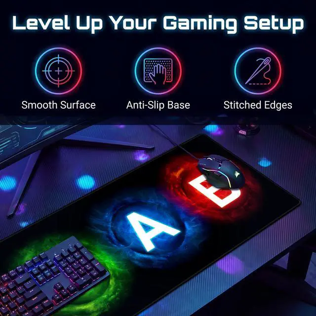 Alt view image 4 of 7 - Gamepad Button Big Mouse Pad Large, Gaming Controller Mouse Pad Desk Pad, Long Computer Keyboard Mouse Mat Mousepad with Non-Slip Base and Stitched Edge for Gaming and Office (XYAB, 35.4" x 11.8")