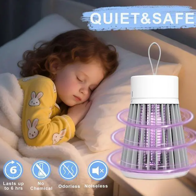 Alt view image 2 of 7 - Bug Zapper Indoor Outdoor Rechargeable Mosquito Zapper and Fly Zapper with UV Light, Portable Insect Killer Trap with Safety Grid, USB Powered for Camping, Home, Garden, Picnic