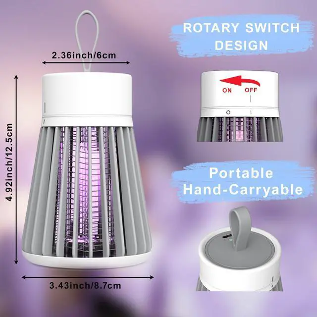 Alt view image 4 of 7 - Bug Zapper Indoor Outdoor Rechargeable Mosquito Zapper and Fly Zapper with UV Light, Portable Insect Killer Trap with Safety Grid, USB Powered for Camping, Home, Garden, Picnic