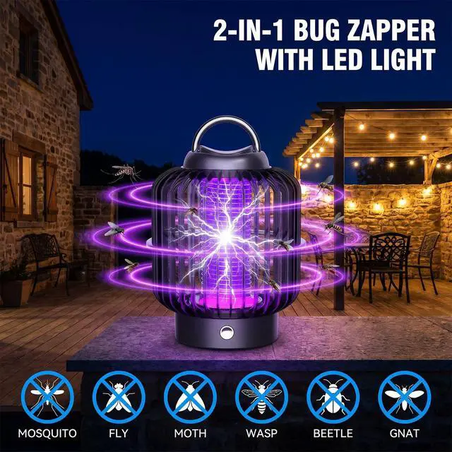 Alt view image 2 of 7 - Bug Zapper Indoor Outdoor, 2200V Insect Fly Zapper Waterproof Rechargeable Cordless Zapper with 8H Battery Life, Portable IMosquito Trap Fly Trap for Home, Patio, Kitchen, Garden
