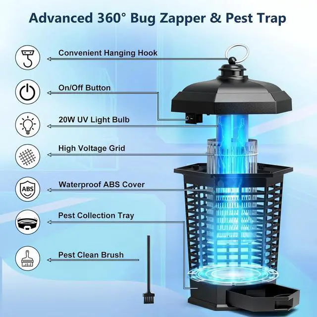 Alt view image 6 of 7 - Bug Zapper Outdoor & Indoor, High Powered Mosquito Zapper, IPX4 Waterproof Metal Housing Insect Catcher, for Backyard Patio Garden