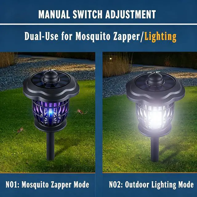 Alt view image 4 of 7 - Solar Bug Zapper Outdoor Lights, Garden Rechargeable Waterproof 2-in-1 Mosquito Killer Lamp and Portable Fly Zapper, Attracts Gnats, Mosquitoes, Flies for Indoor and Outdoor Use