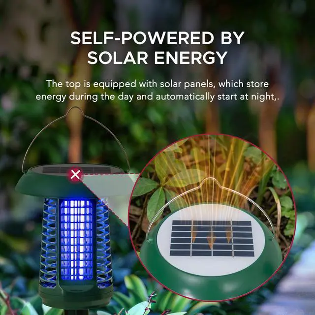 Alt view image 2 of 7 - Solar Bug Zapper Outdoor, 2 in 1 Portable Pest Control Electric Mosquito Zapper Killer with Solar Panel and UV Light for Home, Patio, Backyard, Camping