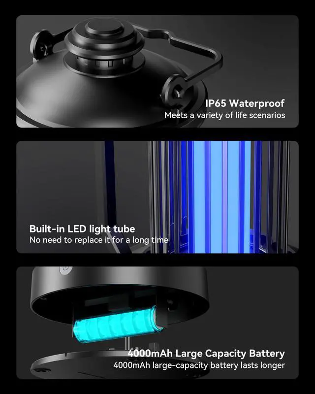 Alt view image 3 of 6 - Rechargeable Bug Zapper, Cordless Portable & Hanging Electric Mosquito & Fly Killer with Light for Indoor & Outdoor, Ideal for Backyard and Patio