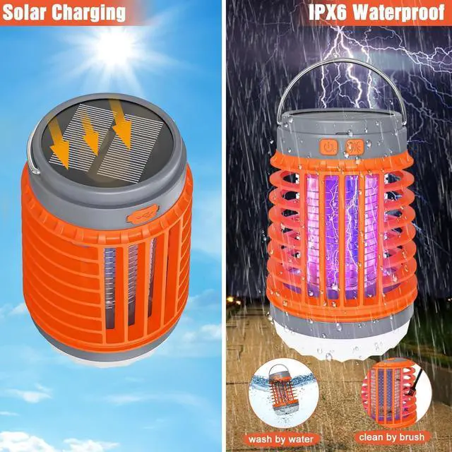 Alt view image 5 of 6 - 2 Pack Solar Bug Zapper Outdoor Waterproof Mosquito Zappers for Patio, 3 in 1 Cordless Rechargeable Mosquitoes Repellent Outdoor Patio Flashlight, Mosquito Killer Indoor - Orange