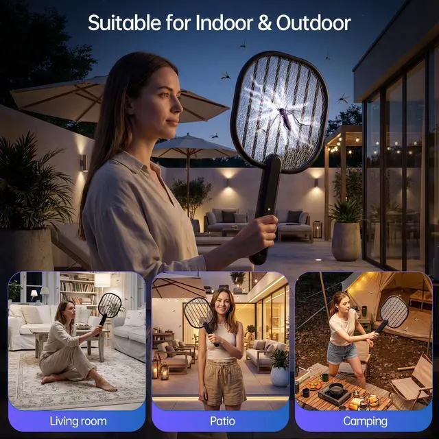 Alt view image 6 of 7 - Electric Fly Swatter Bug Zapper Racket: 3500V Mosquito Killer with USB Rechargeable Flies Killer Pest Control Mosquito Zapper and Insect Catcher Racket for Indoor Home Backyard Patio Outdoor Camping