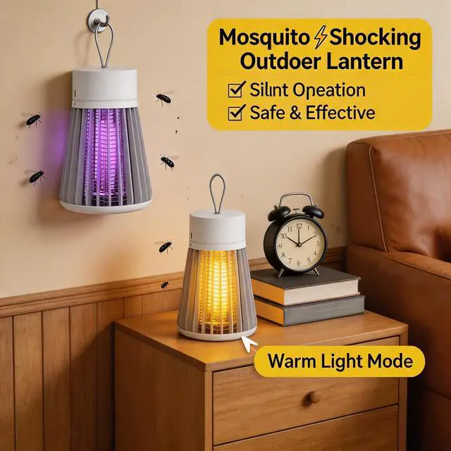 Alt view image 3 of 7 - Bug Zapper Indoor Outdoor Rechargeable Hanging Mosquito Zapper, Mosquito Killer Lamp - Portable UV Insect Trap for Indoor/Outdoor, USB-Powered with Grid for Camping, Bedroom, Patio, Kitchen
