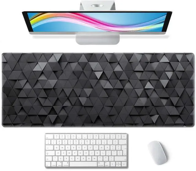 Main image of Gaming Mouse Pad, Large Mouse Pads for Desk, Non-Slip Rubber Base Mousepad, Keyboard Mouse Mat, Desk Pad with Stitched Edges, 31.5x11.8inch, Black Grey Triangular Abstract