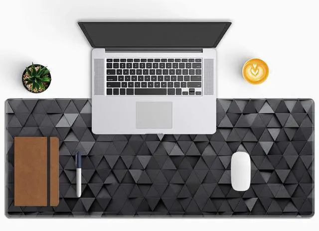 Alt view image 5 of 7 - Gaming Mouse Pad, Large Mouse Pads for Desk, Non-Slip Rubber Base Mousepad, Keyboard Mouse Mat, Desk Pad with Stitched Edges, 31.5x11.8inch, Black Grey Triangular Abstract