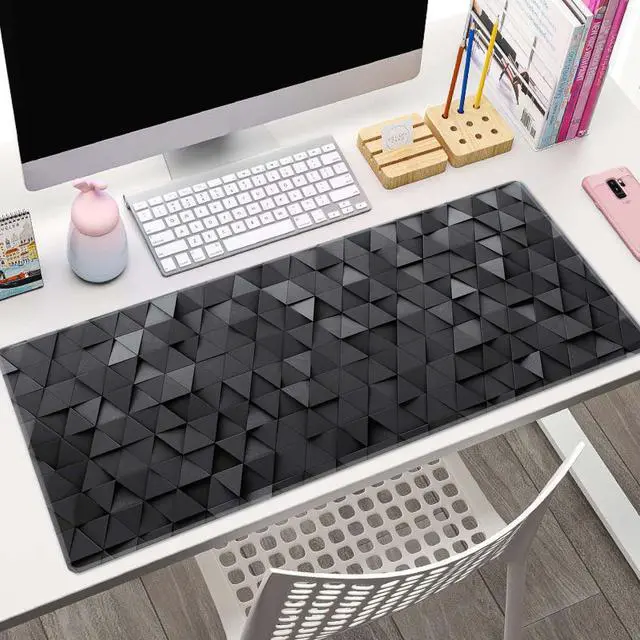 Alt view image 4 of 7 - Gaming Mouse Pad, Large Mouse Pads for Desk, Non-Slip Rubber Base Mousepad, Keyboard Mouse Mat, Desk Pad with Stitched Edges, 31.5x11.8inch, Black Grey Triangular Abstract