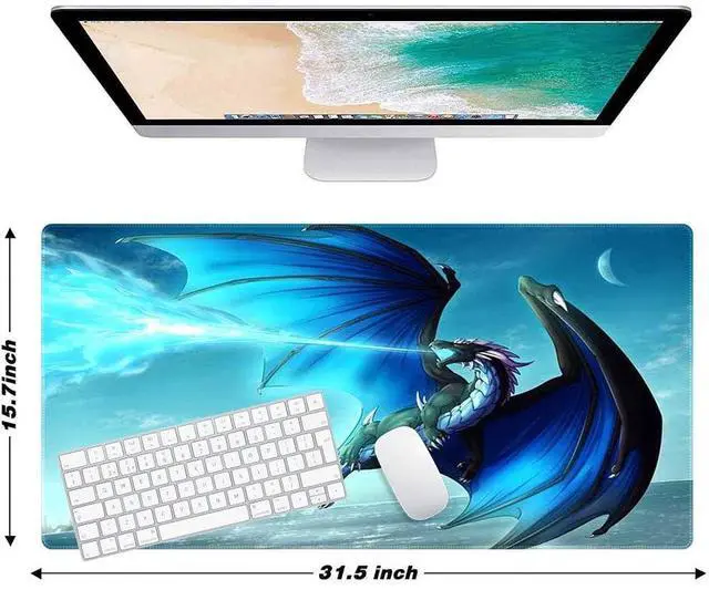 Alt view image 2 of 4 - Blue Dragon Customized Large Extended Gaming Mouse Pad with Stitched Edges and Non-Slip Rubber Base,Suitable for Office and Home Use,31.5x15.7 Inches