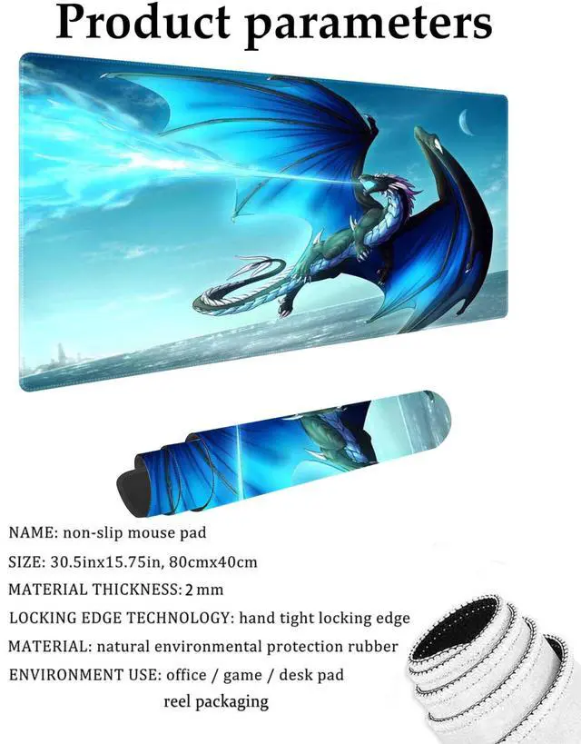 Alt view image 4 of 4 - Blue Dragon Customized Large Extended Gaming Mouse Pad with Stitched Edges and Non-Slip Rubber Base,Suitable for Office and Home Use,31.5x15.7 Inches