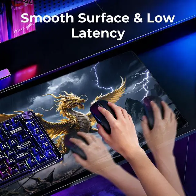 Alt view image 3 of 6 - Gaming Mouse Pad, Large Non-Slip Mousepad, Keyboard Mouse Pads, Extended Waterproof Mousepads with Stitched Edges, 31.5x15.7inch, Chinese Anime Shanhaijing Mythical Beast (Black)