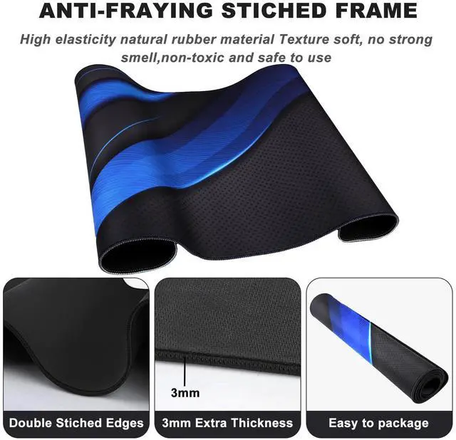 Alt view image 3 of 7 - Desk Pad, Large Gaming Mouse Pad,Extended Keyboard Mouse Mat Desk Pad with Non-Slip Rubber Base & Stitched Edge for Computers Laptop Desk Home Office Accessories,Black Blue