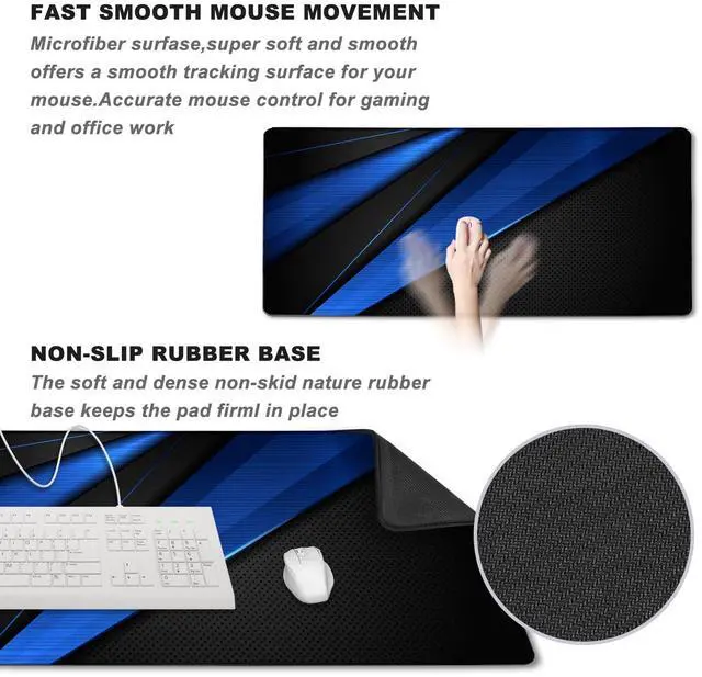 Alt view image 5 of 7 - Desk Pad, Large Gaming Mouse Pad,Extended Keyboard Mouse Mat Desk Pad with Non-Slip Rubber Base & Stitched Edge for Computers Laptop Desk Home Office Accessories,Black Blue