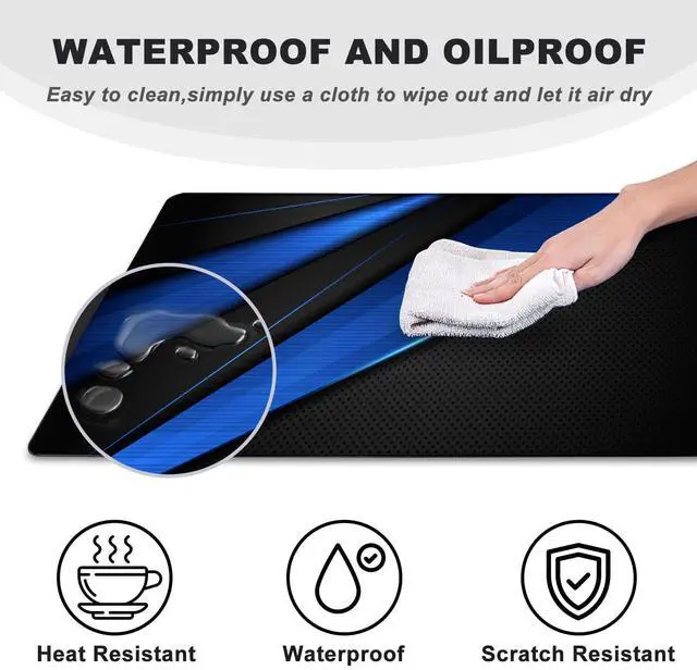 Alt view image 4 of 7 - Desk Pad, Large Gaming Mouse Pad,Extended Keyboard Mouse Mat Desk Pad with Non-Slip Rubber Base & Stitched Edge for Computers Laptop Desk Home Office Accessories,Black Blue