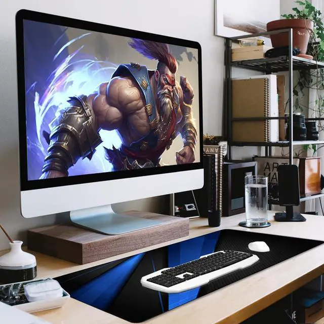 Alt view image 6 of 7 - Desk Pad, Large Gaming Mouse Pad,Extended Keyboard Mouse Mat Desk Pad with Non-Slip Rubber Base & Stitched Edge for Computers Laptop Desk Home Office Accessories,Black Blue