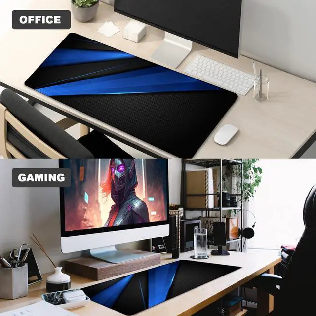 Alt view image 7 of 7 - Desk Pad, Large Gaming Mouse Pad,Extended Keyboard Mouse Mat Desk Pad with Non-Slip Rubber Base & Stitched Edge for Computers Laptop Desk Home Office Accessories,Black Blue