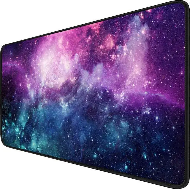 Main image of Gaming Mouse Pad with Stitched Edges, (35.4X15.7In) Durable Non-Slip Natural Rubber Base, Waterproof Computer Keyboard Pad Mat for Esports Pros/Gamer/Desktop/Office/Home, Galaxy