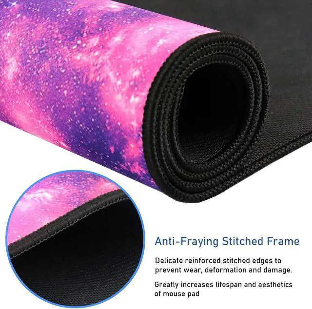 Alt view image 2 of 7 - Gaming Mouse Pad with Stitched Edges, (35.4X15.7In) Durable Non-Slip Natural Rubber Base, Waterproof Computer Keyboard Pad Mat for Esports Pros/Gamer/Desktop/Office/Home, Galaxy