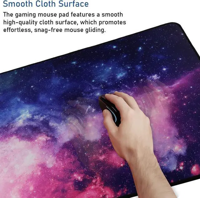 Alt view image 5 of 7 - Gaming Mouse Pad with Stitched Edges, (35.4X15.7In) Durable Non-Slip Natural Rubber Base, Waterproof Computer Keyboard Pad Mat for Esports Pros/Gamer/Desktop/Office/Home, Galaxy