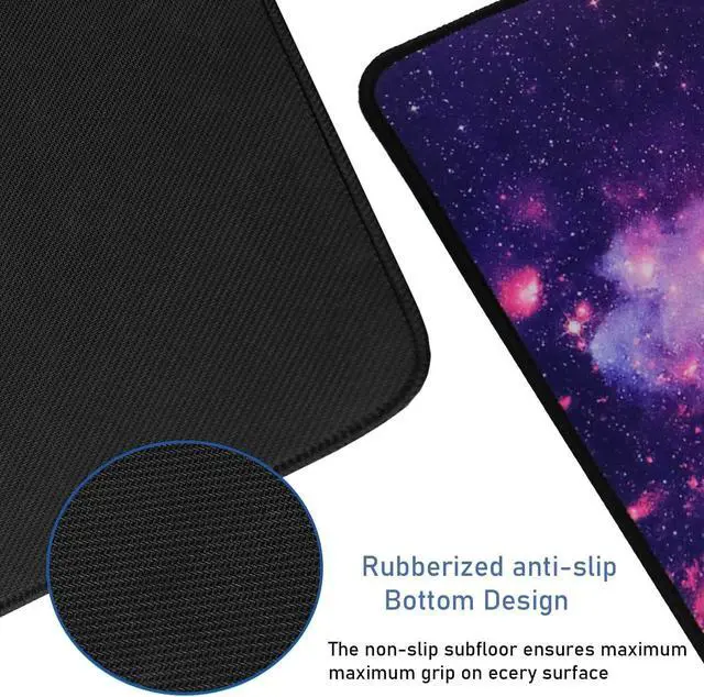 Alt view image 3 of 7 - Gaming Mouse Pad with Stitched Edges, (35.4X15.7In) Durable Non-Slip Natural Rubber Base, Waterproof Computer Keyboard Pad Mat for Esports Pros/Gamer/Desktop/Office/Home, Galaxy