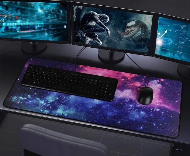 Alt view image 7 of 7 - Gaming Mouse Pad with Stitched Edges, (35.4X15.7In) Durable Non-Slip Natural Rubber Base, Waterproof Computer Keyboard Pad Mat for Esports Pros/Gamer/Desktop/Office/Home, Galaxy