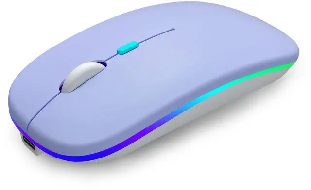 Main image of Wireless Bluetooth Mouse, Rechargeable, Dual Mode Bluetooth 5.2 & 2.4G USB, LED Lights, Slim, Silent, Portable Computer Mouse for Laptop, PC, MacBook, iPad, Tablet (Purple)
