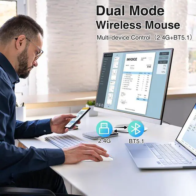 Alt view image 2 of 7 - Rechargeable Wireless Computer Mouse, Silent LED Mice for Home Office, Slim Lightweight Souris with USB Receiver for MacBook Air Laptop iPad PC Chromebook Notebook Tablet Window