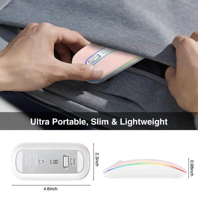Alt view image 5 of 7 - Rechargeable Wireless Computer Mouse, Silent LED Mice for Home Office, Slim Lightweight Souris with USB Receiver for MacBook Air Laptop iPad PC Chromebook Notebook Tablet Window